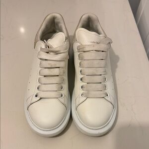 Alexander McQueen White Leather Sneakers with Cream Accents